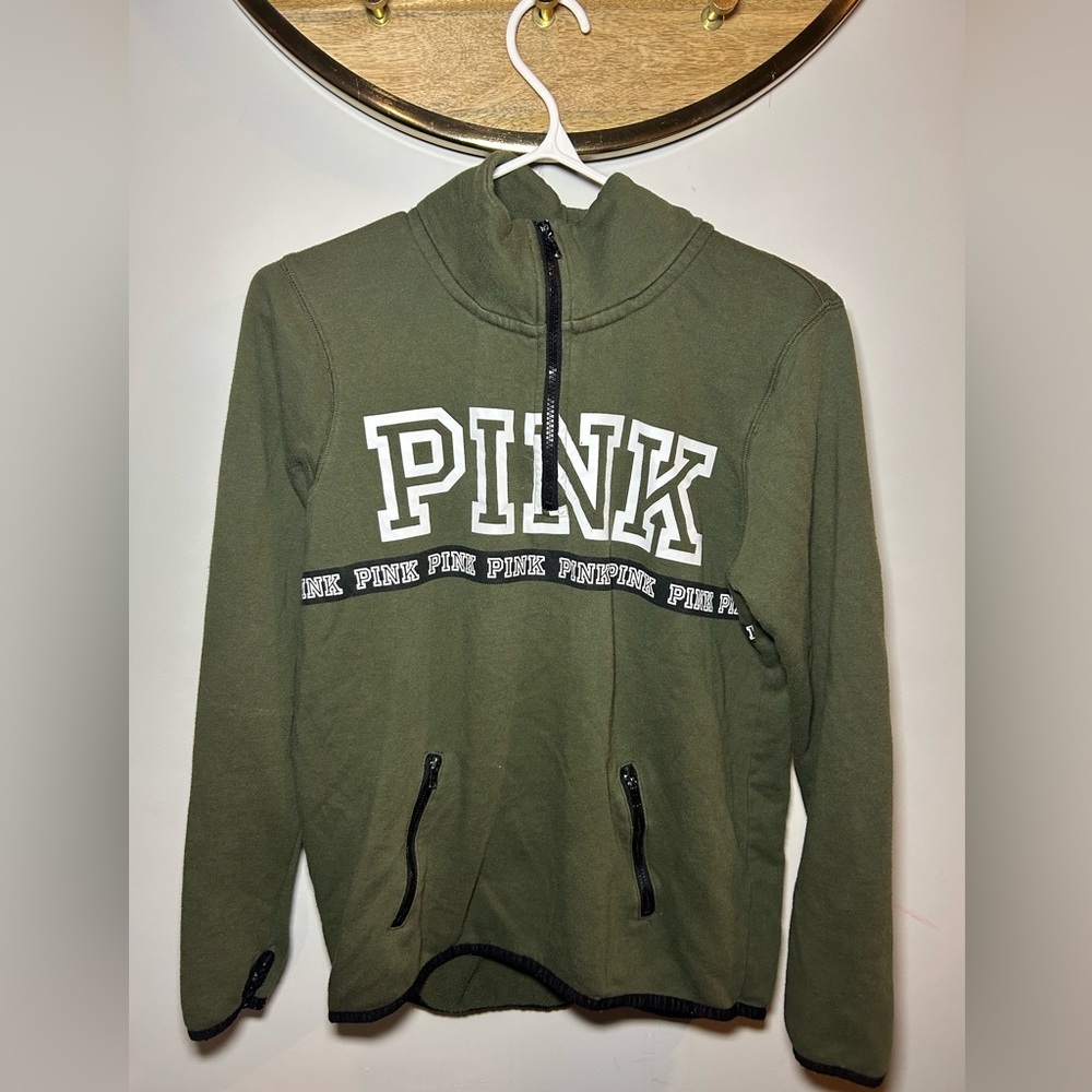 PINK Victoria's Secret Olive Green Zip Pullover